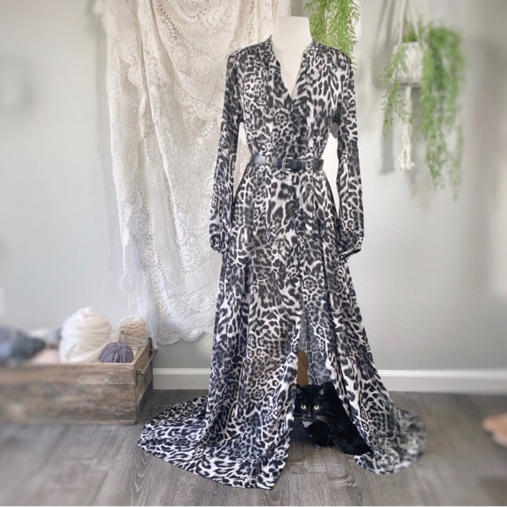 Michael Kors Fremont Tie-Neck Leopard Maxi Dress (NWOT)